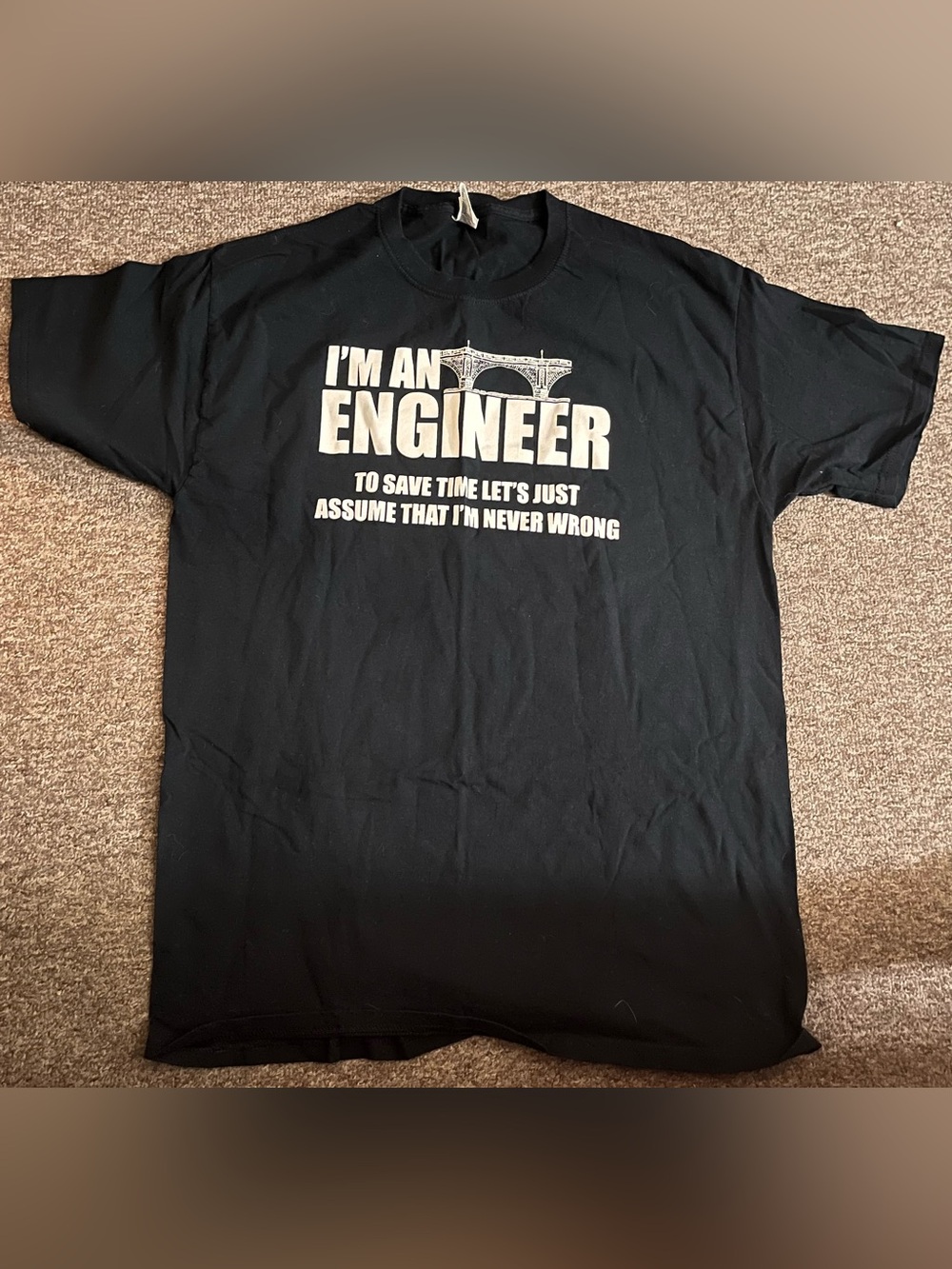 Gildan Black T-Shirt with White 'I'm an Engineer' Graphic